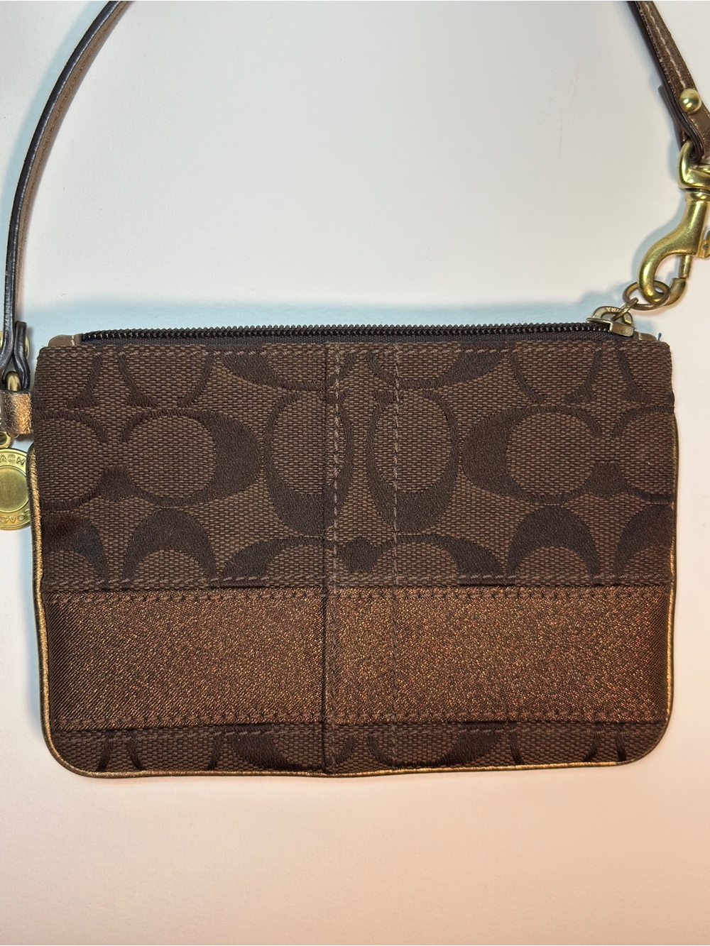 Coach Y2K Brown Legacy Canvas Wristlet